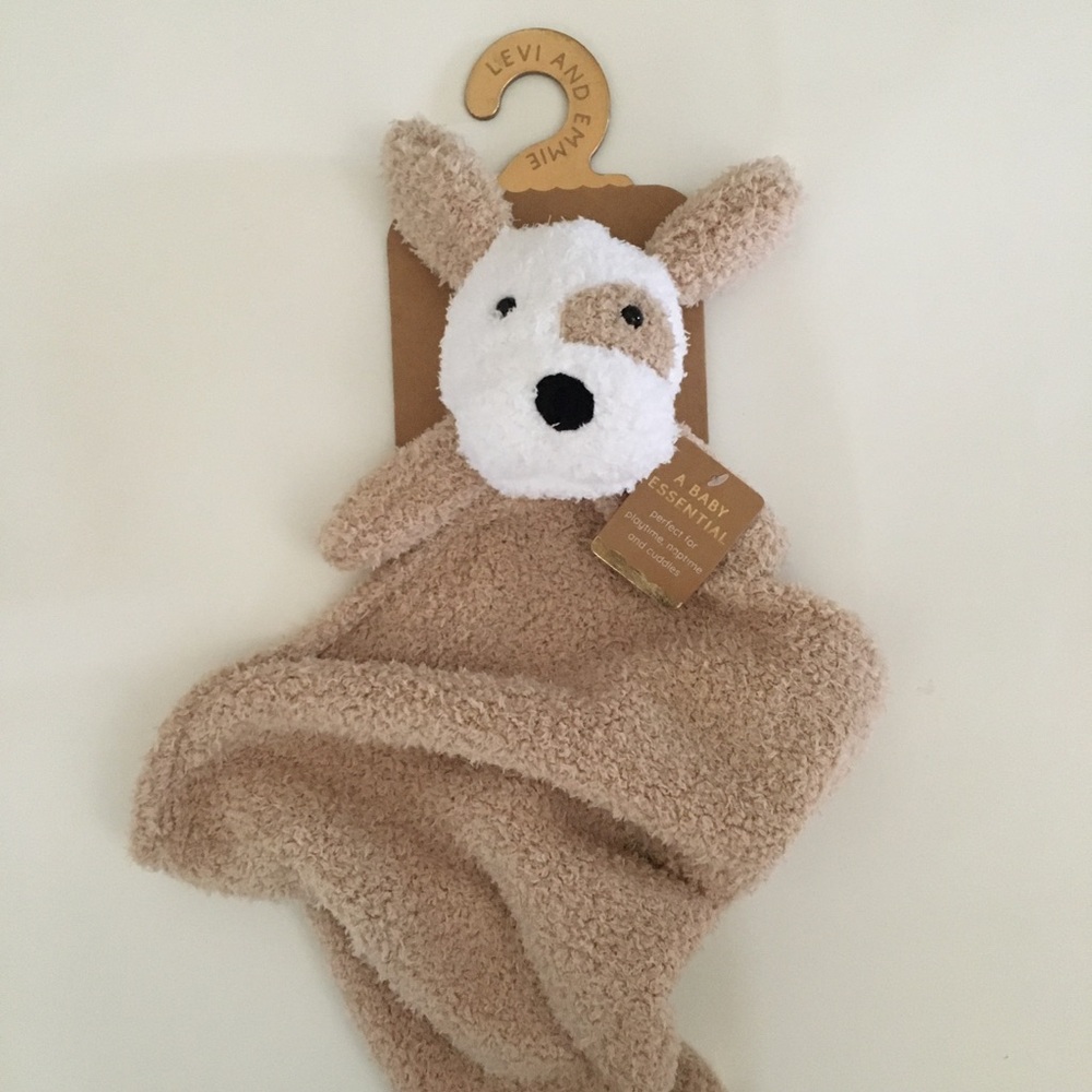 Dog Lovey Soft Baby Toy Security Blanket Feather Knit NEW | Levi & Emmie